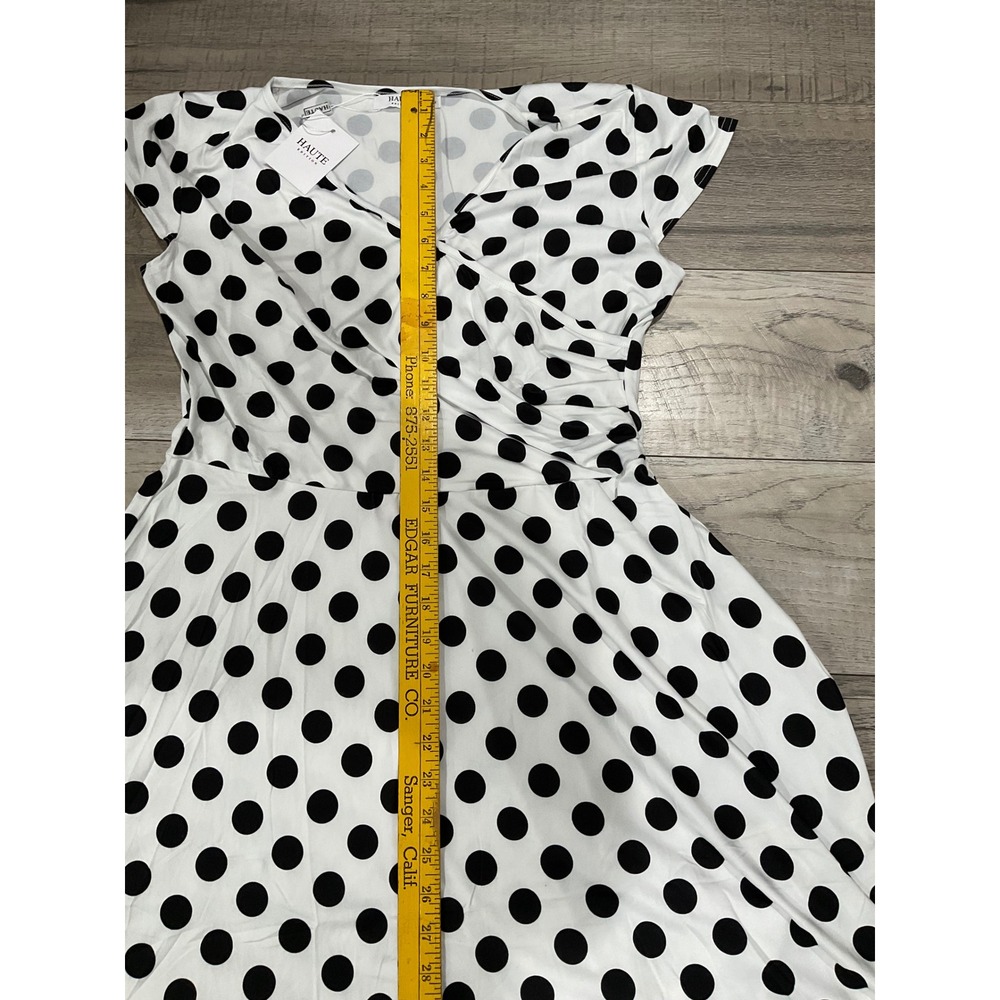 Haute Edition Polka Dot Wrap Dress Womens L White Black Short Sleeve Fit Flare - Picture 3 of 9